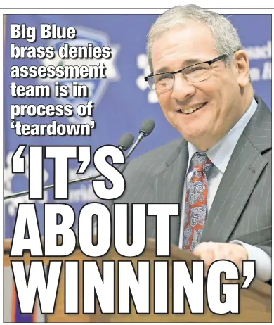  ?? AP ?? ON THE CONTRARY: Giants general manager Dave Gettleman pointed to a number of veteran acquisitio­ns when refuting a report that stated Big Blue were in the process of blowing up their roster.