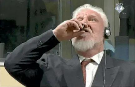  ?? PHOTO: REUTERS ?? After shouting that he rejected his conviction, former Bosnian Croat leader Slobodan Praljak swallowed poison in the dock in The Hague.