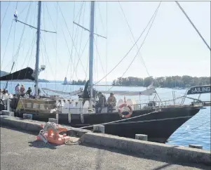  ?? JEREMY FRASER/CAPE BRETON POST ?? In this file photo, Amoeba Sailing Tours is shown docked at the Baddeck wharf. A public meeting to discuss the future of the local wharf took place Wednesday night at the Baddeck Community Centre.