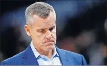  ?? [SARAH PHIPPS/THE OKLAHOMAN] ?? Oklahoma City coach Billy Donovan did not see many positives in the Thunder's 107-70 preseason loss Monday night to the Dallas Mavericks at American Airlines Center.