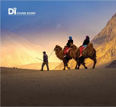  ??  ?? Nubra Valley in Ladakh is famous for its double-humped bactrian camels; ( below) Maitreya Buddha statue near the Diskit Monastery.