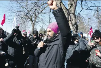  ?? JEANLEVAC ?? Federal NDP Leader Jagmeet Singh shows support Tuesday for striking support staff at Carleton University, saying: “We need workers who are respected, who are treated with dignity.”