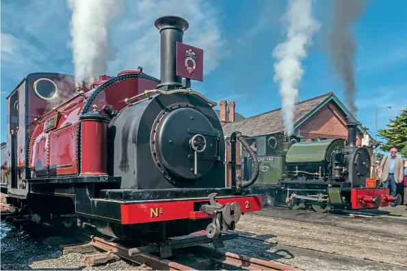  ?? BARBARA FULLER ?? A meeting of the Ffestiniog and Talyllyn on July 7, 2015, marking the 150th anniversar­y of the Royal Assent of the bill to build the railway. No. 2 Prince shares the spotlight with No. 4 Edward Thomas at Wharf station.