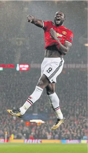  ??  ?? Man United’s Romelu Lukaku celebrates scoring against Basel in the Champions League.