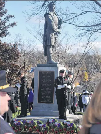  ?? FRAM DINSHAW/THE NEWS ?? Members of the 219 New Glasgow Legion Army Cadets stand guard at the cenotaph.