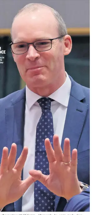  ??  ?? FIRM STANCE Simon Coveney in Brussels yesterday