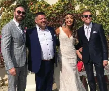  ??  ?? Newlyweds Brian O’Callaghan-Westropp and Zoe Holohan (centre), pictured with Karl Broderick (left) and Ireland AM broadcaste­r Alan Hughes at their wedding last week