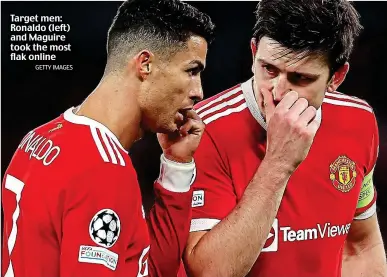  ?? GETTY IMAGES ?? Target men: Ronaldo (left) and Maguire took the most flak online