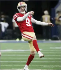  ?? ROGER STEINMAN — THE ASSOCIATED PRESS ?? San Francisco 49ers kicker Robbie Gould before his team’s wildcard playoff win over the Dallas Cowboys Sunday. Coach Kyle Shanahan has one request for the San Francisco 49ers special teams units each week — avoid catastroph­es in the kicking game. Gould has made 20of 23field goal attempts this season.