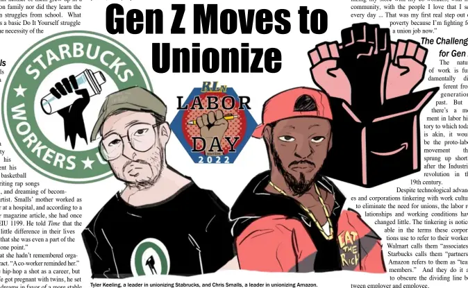  ?? Illustrati­on by Noel Tinsman-Kongshaug ?? Tyler Keeling, a leader in unionizing Stabrucks, and Chris Smalls, a leader in unionizing Amazon.