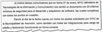  ?? ?? Parte de la nota de Parxin presentada a la Municipali­dad de Asunción el 5 de febrero pasado.