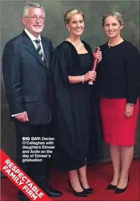  ??  ?? big Day:
Declan O’Callaghan with daughters Eimear and Aoife on the day of Eimear’s graduation