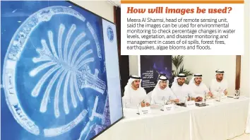  ?? Virendra Saklani/Gulf News ?? From right: Amer Al Sayegh, Mohammad Al Sahool, Abdullah Harmoul, Adnan Al Rais, Ammar Al Muhairi of MBRSC addressing media at Mohammad Bin Rashid Space Centre yesterday.