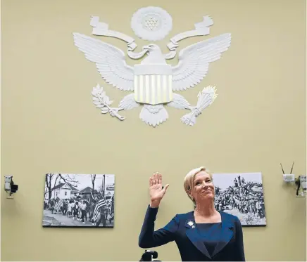  ?? Photo: REUTERS ?? Planned Parenthood Federation president Cecile Richards is sworn in before she testifies before the House Committee on Oversight and Government Reform on Capitol Hill in Washington.