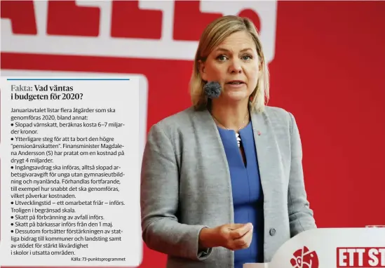  ?? Bild: Adam Ihse/tt/arkiv ?? I slutet av veckan presentera­r finansmini­ster Magdalena Andersson (S) hur stort utrymmet är för nya, ofinansier­ade reformer.