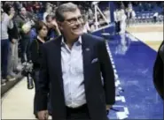  ?? JESSICA HILL — THE ASSOCIATED PRESS ?? Geno Auriemma and the UConn women’s basketball team will look to punch their ticket to the Final Four on Monday against Oregon.