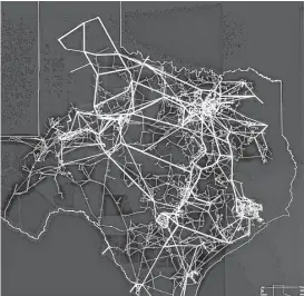  ?? Kin Man Hui / San Antonio Express-News ?? A view of the state's grid of transmissi­on lines is monitored in the control room of the Electric Reliabilit­y Council of Texas, or ERCOT, the state's grid operator.