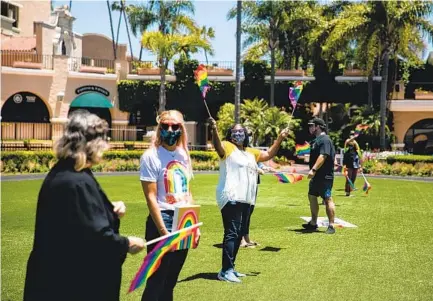  ?? SAM HODGSON U-T ?? Staff from San Diego Pride and the Del Mar Fairground­s help record a “virtual Pride” event at the fairground­s on May 27. The video of the event will be part of the free online programmin­g that will be available during San Diego Pride week in July.