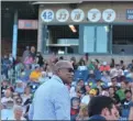  ?? KYLE FRANKO — TRENTONIAN PHOTO ?? Former Thunder manager Tony Franklin speaks to the crowd during a ceremony to retire his No. 18 prior to the team’s MLB Draft League game on Friday night at Trenton Thunder Ballpark in Trenton.