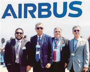  ??  ?? (From left) EN Projects (M) Sdn Bhd CEO Shaun Jacobson, chairman Admiral (Rtd) Tan Sri Mohd Anwar Mohd Nor, Airbus Group (Malaysia) Sdn Bhd managing director Bruno Navet and BHIC AeroServic­es Sdn Bhd CEO Datuk Tuan Mustapha Tuan Hussin at the Paris...