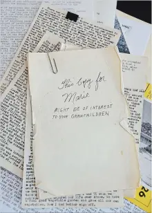  ?? CHERYL CLOCK THE ST. CATHARINES STANDARD ?? Jack had intended his diary be a keepsake, passed down to family. In one copy, he hand wrote a message to his daughter, Marie. "This copy for Marie. Might be of interest to your grandchild­ren."