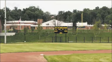  ?? Paul Augeri / For Hearst Connecticu­t Media ?? The view from Jerome Levin Field, looking toward the football field at Woodrow Wilson Middle School.