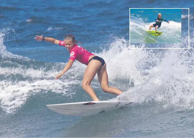  ??  ?? Young surfers Lucy Tander and Marlon Harrison (inset) are among those set to get their chance to shine on the Gold Coast over the coming days. Pictures: JOHN ANDREWS/SURFING QUEENSLAND