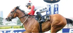  ?? JC PHOTOGRAPH­ICS ?? Champagne Haze shows his worth under a masterful ride from Lyle Hewitson to win the Grade 3 Tommy Hotspur Handicap at Turffontei­n on Saturday.
/