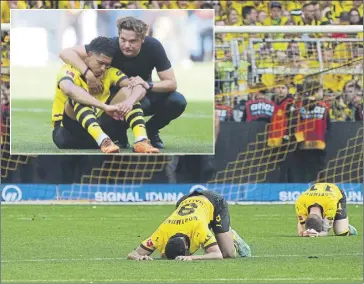  ?? Foto: ap / gyi ?? El dolor de los jugadores del Borussia Dortmund Lloraron tras el 2-2; arriba, terzic consuela a Bellingham