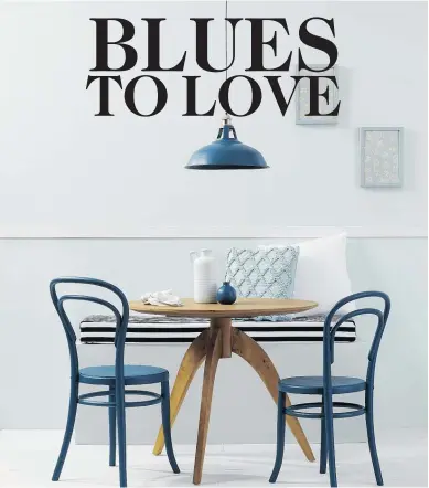  ?? ?? Evoke the French countrysid­e in your dining setting with a modern touch. Traditiona­lly French country decor is associated with duck-egg blue, but we’ve taken a contempora­ry approach by painting the walls in Resene Quarter Periglacia­l Blue, a soft green-tinged blue.
