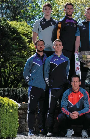  ??  ?? Louth’s Padraig Rath with fellow Leinster SFC hopefuls at the Championsh­ip launch at the Pearse Museum in Dublin. From left, Stephen Kelly of Wicklow, Stephen Attride of Laois, Padraig Rath of Louth, Kevin Feely of Kildare, Daithi Waters of Wexford,...