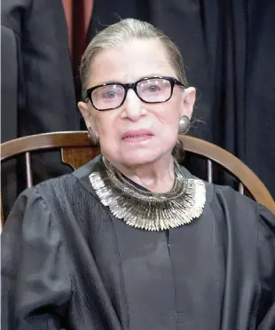  ?? DOUG MILLS The New York Times, file 2018 ?? Supreme Court Justice Ruth Bader Ginsburg was a pioneering advocate for women’s rights.