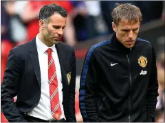  ??  ?? END OF AN ERA? Ryan Giggs (left) and Phil Neville face uncertain futures at United with Louis van Gaal set to take over