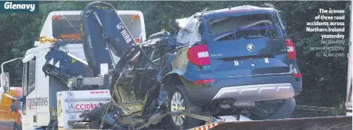  ?? PACEMAKER/ NEWRAYPICS.COM/
ALAN LEWIS ?? The scenes of three road accidents across Northern Ireland
yesterday
Glenavy