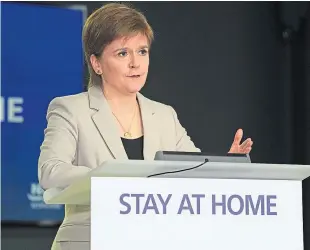  ??  ?? First Minister Nicola Sturgeon speaking at her daily briefing.