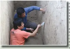  ??  ?? Two excavators work to unearth a city wall at the Mingtepa site in Uzbekistan. Photo: Courtesy of the CASS Institute of Archaeolog­y Central Asian Archaeolog­ical Team