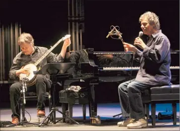  ?? Michael Robinson Chavez
Los Angeles Times ?? TOURING PALS Béla Fleck, left, and Chick Corea pump some fun even into the song introducti­ons at Royce.
