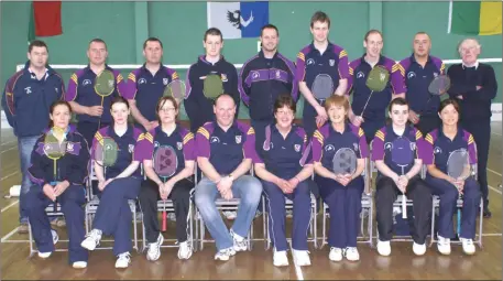  ??  ?? Wexford Class 3 badminton squad, All-Ireland champions 2010. Back (from left): Edward Cousins (coach), Frankie Morrissey, Jimmy Sinnott, Tomás Power, Alan Mackey, Vincent Mackey, Seán Sexton, Chris McMackin, Michael Murphy (general manager). Front (from left): Aisling Chapman, Mairéad McDaid, Sandra Dunne, Pat Redican (selector), OliveWater­s (manager), Brideen Lynch (captain), Clodagh Kent, Tara Kehoe.