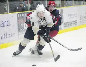  ?? DAVID BLOOM ?? The Saints’ Connor James tries to stay in front of Tristan Thompson of the Bandits during earlier playoff action.