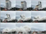  ?? PICTURE: REUTERS ?? A combinatio­n picture shows the controlled demolition of Bonn Centre, in the German city of Bonn, yesterday.