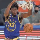  ?? AP ?? Golden State rookie James Wiseman, the former Memphis Tigers standout, is out for at least seven days due to the NBA’S COVID safety protocols.