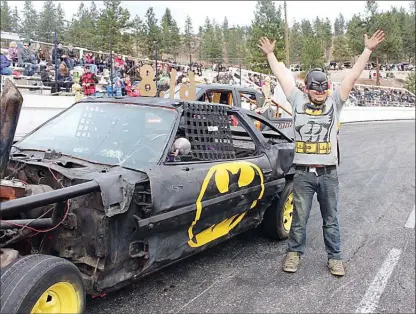  ?? Special to Okanagan Weekend ?? I’m Batman. Kale Shaw from Penticton decorated his car as The Batmobile during last year’s Day of Destructio­n at the Penticton Speedway. The cars are also in costume on the Sunday before Halloween.