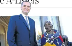  ?? Picture: John Liebenberg ?? Outgoing French ambassador Christophe Farnaud and internatio­nally acclaimed Ndebele artist Esther Mahlangu celebrate Bastille Day.