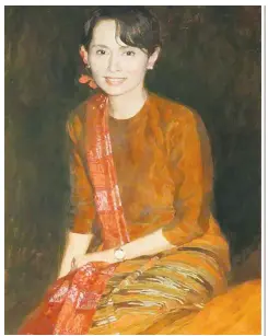  ??  ?? The portrait of Aung San Suu Kyi was removed from the entrance of St Hugh’s college