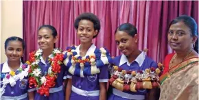  ?? Photo: Salote Qalubau ?? From left: Jasper Primary School deputy head girl Nishika Krishna, head girls Lauren Wasine and Faith Khan, deputy head girl Salaseini Tanivula and head teacher Lalita Kumar.