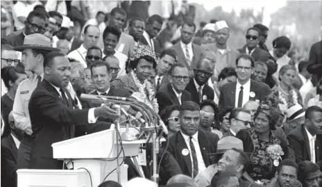  ?? AP FILE PHOTO ?? A MAN OF CHARACTER: In this Aug. 28, 1963, file photo, the Rev. Dr. Martin Luther King Jr., head of the Southern Christian Leadership Conference, speaks to thousands during his ‘I Have a Dream’ speech in front of the Lincoln Memorial.