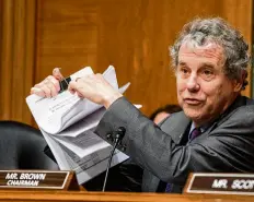  ?? ALEX BRANDON / AP ?? Sen. Sherrod Brown, D-Ohio, says a bipartisan bill will add effective sanctions to target the illicit fentanyl supply chain from China through Mexico and help stop the drug from reaching the U.S.