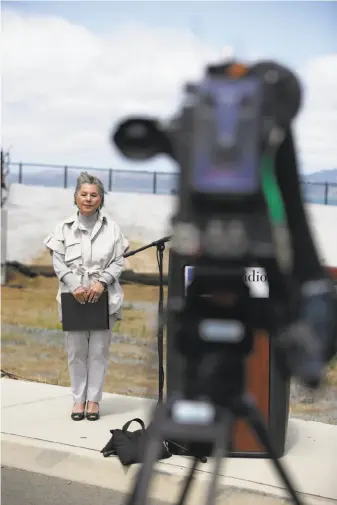 ?? Lea Suzuki / The Chronicle ?? Sen. Barbara Boxer, D-Calif., stands at the future site of the park planned atop the tunnels of the new Presidio Parkway and stretching from the Main Post down to Crissy Field.