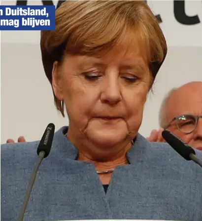  ?? FOTO AFP ?? “We zullen ingaan op de zorgen en de angsten van de mensen en trachten hen terug te winnen door een goede politiek te voeren”, reageerde Angela Merkel op de winst van de AfD.