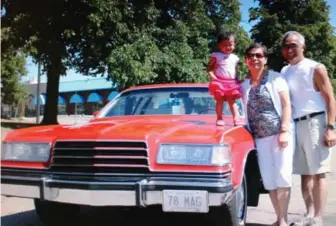  ?? CHAN FAMILY PHOTOS ?? NOW: The Dodge Magnum, Patrick and Lily Chan and one of their four grandchild­ren.